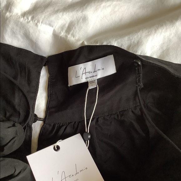 NWT L' Academie Women's Karsyn Midi Dress Black Size L Flowy Empire Waist Dress - Picture 8 of 11